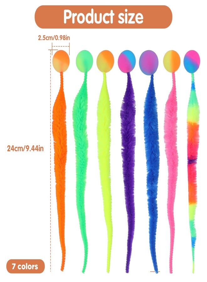Elegaperma 7pcs Bouncy Tails Cat Toys,Bouncy Balls for Cats,Fuzzy Worm Cat Toy with Ball,Interactive Cats Toy Worm,Colorful Fuzzy Balls for Pet Party Favors,Rainbow Colors - Image 2